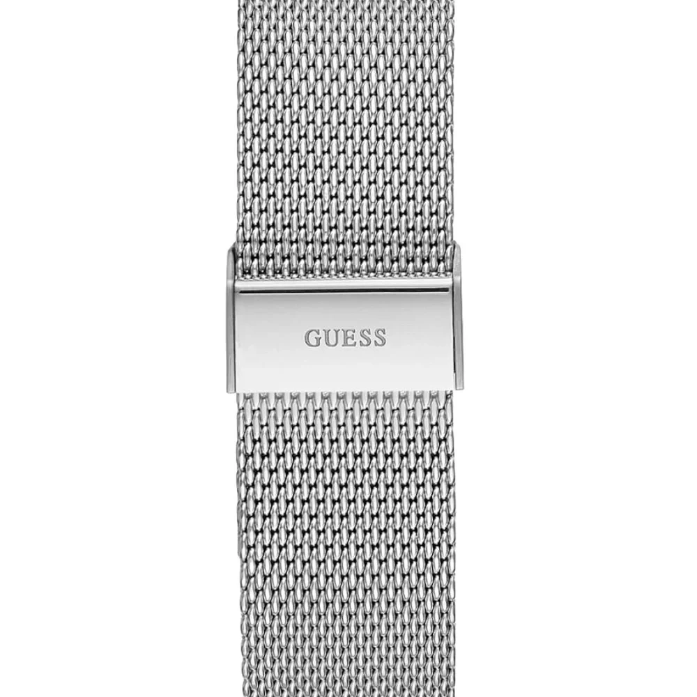 Silver-Tone And Grey Mesh Multifunctional Watch